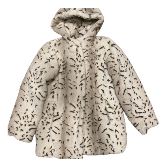 Dennis Basso cream and brown animal faux fur Coat with Hood size small - Picture 1 of 5